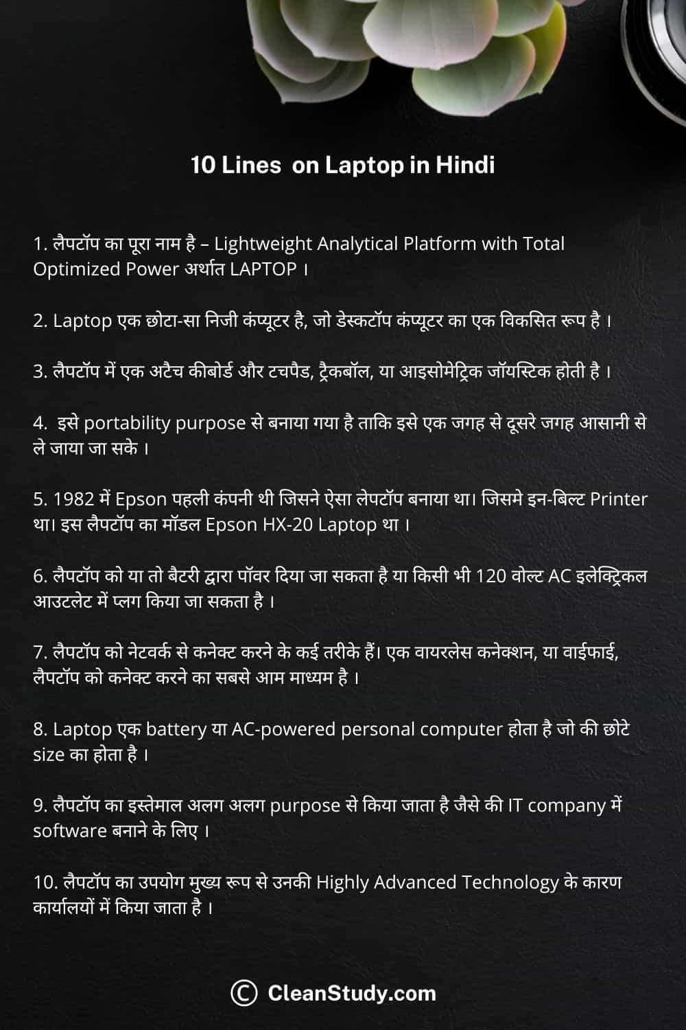 10 lines on laptop in hindi
