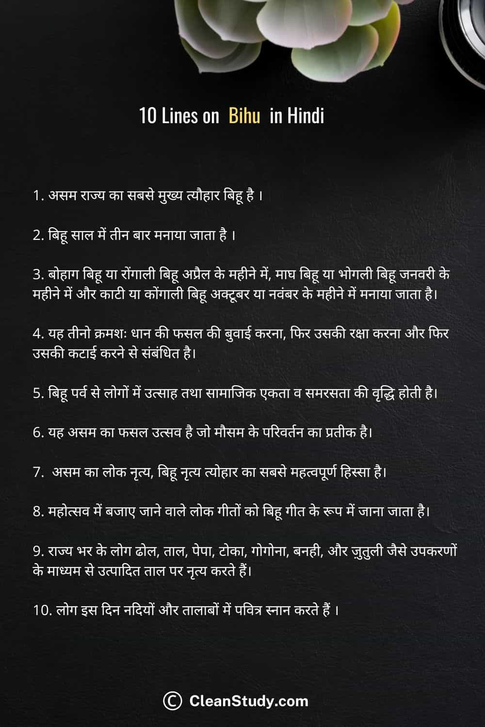 10 Lines on Bihu in Hindi