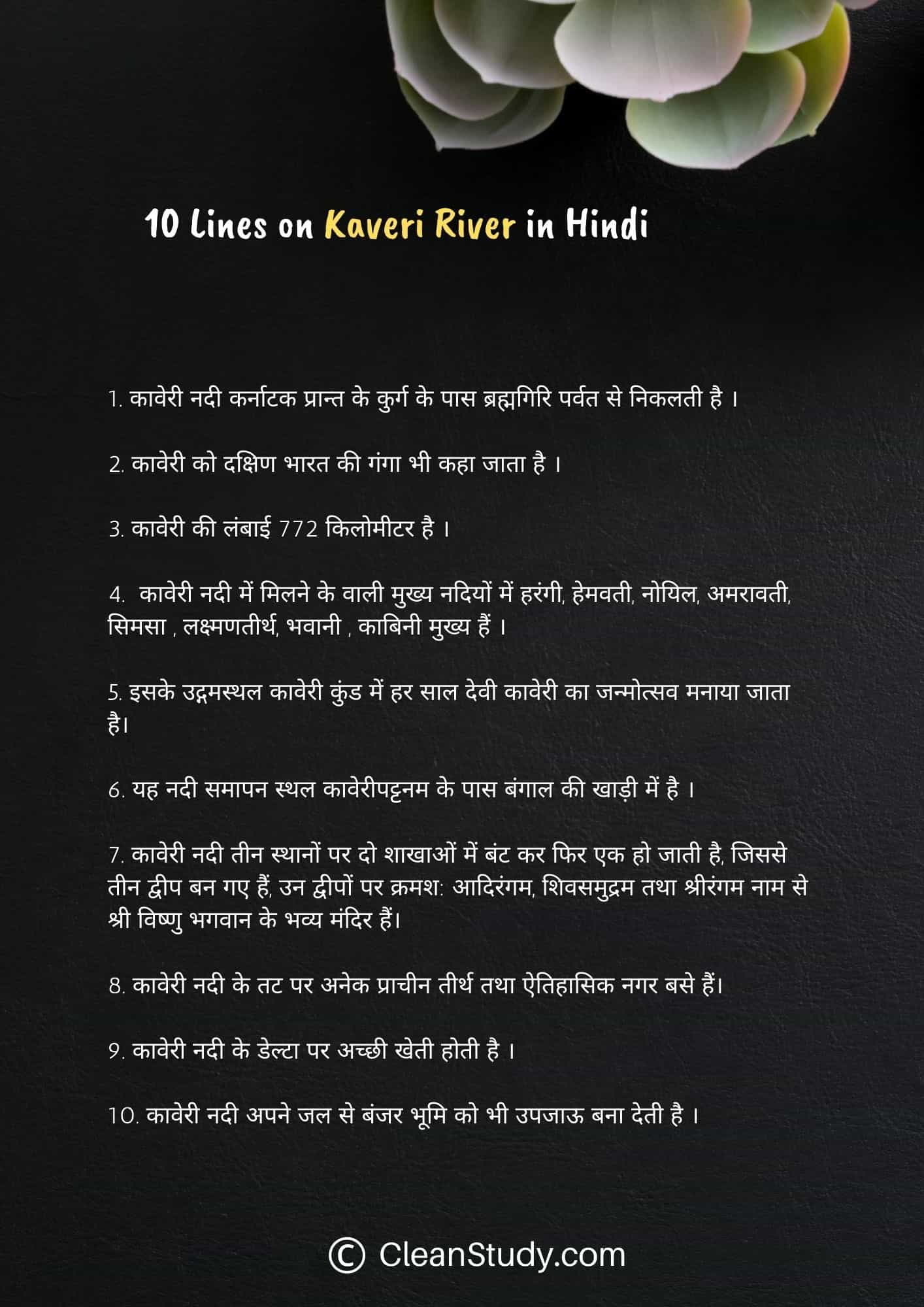 10 Lines on Kaveri River in Hindi