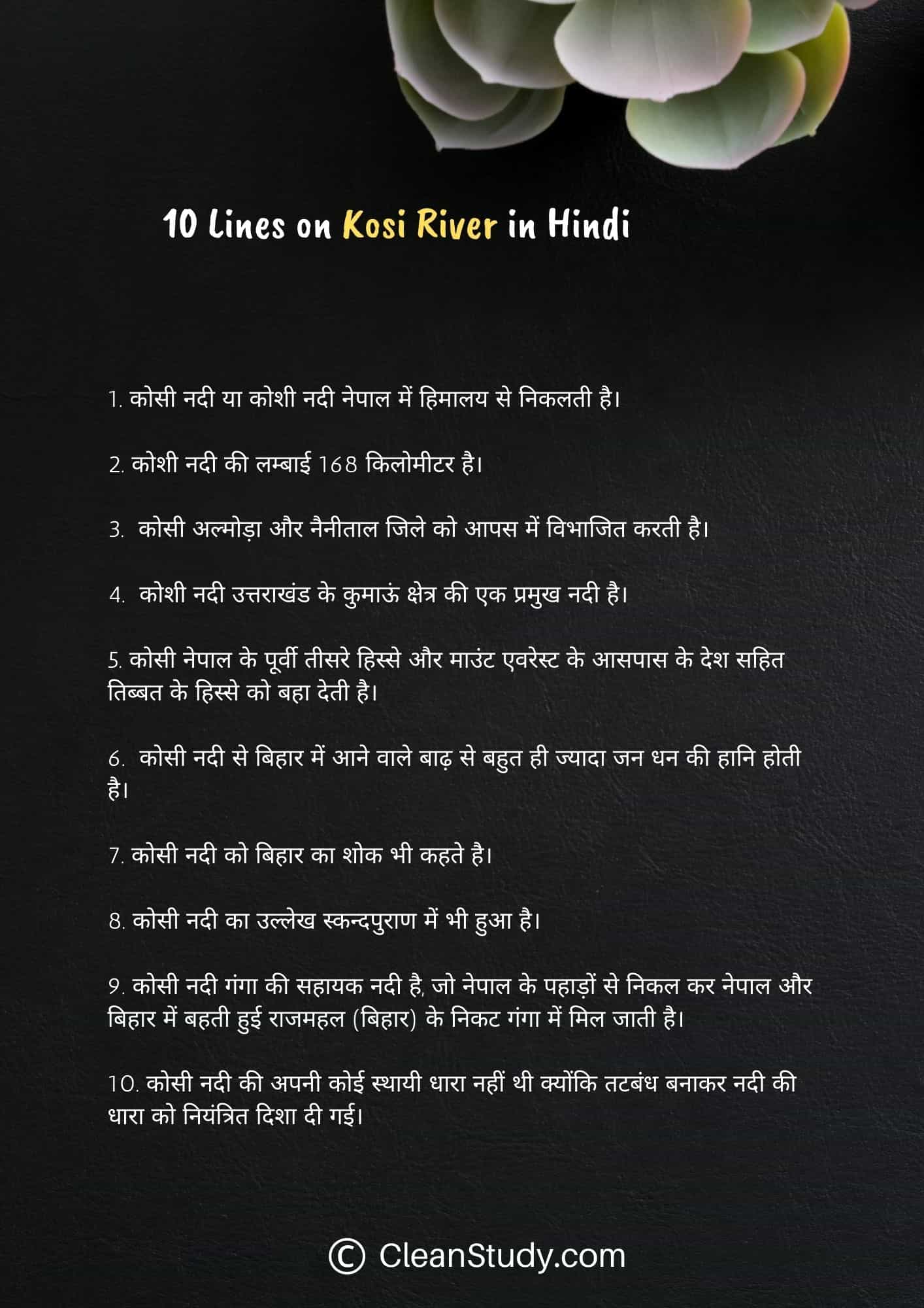 10 Lines on Kosi River in Hindi
