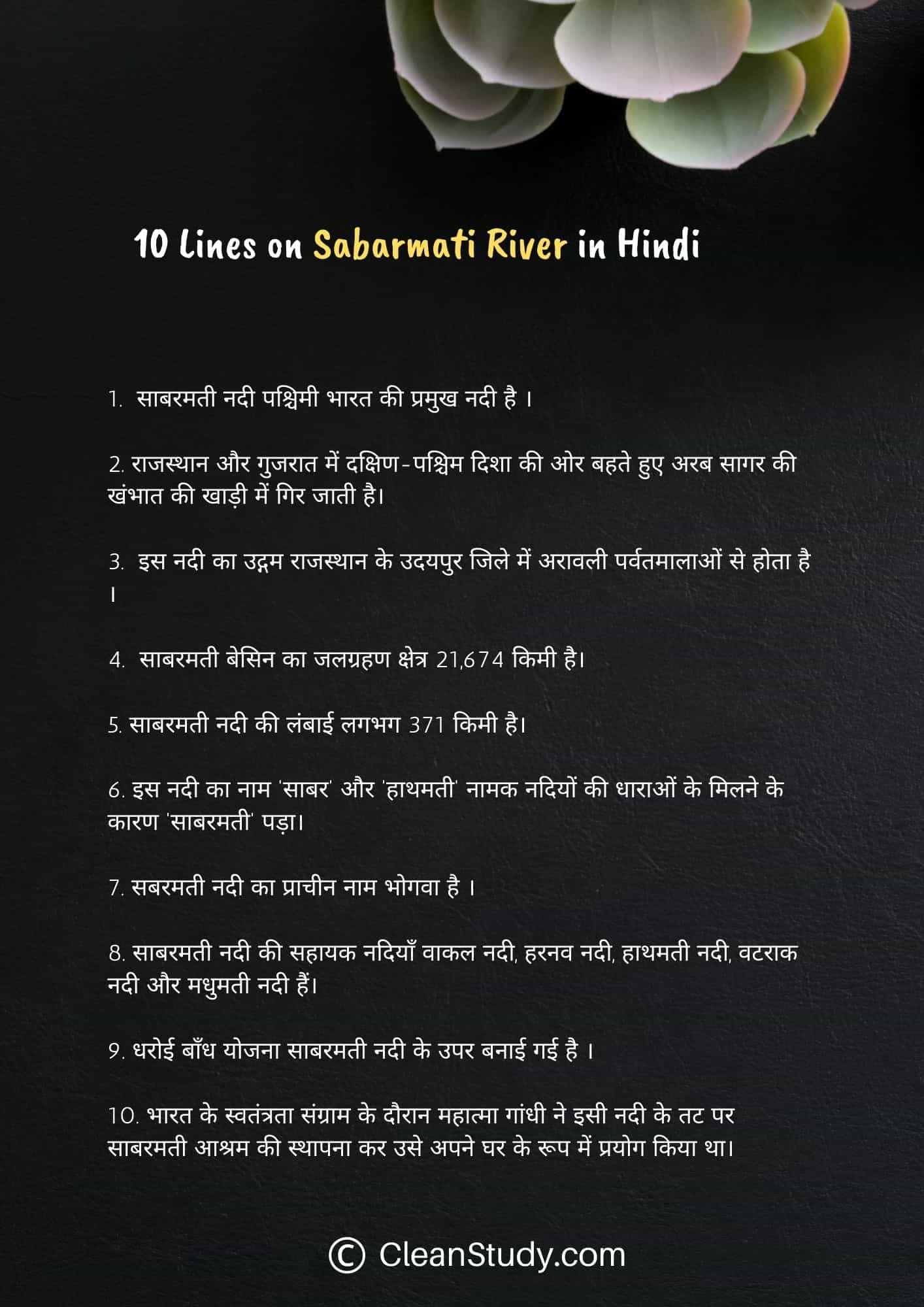 10 Lines on Sabarmati River in Hindi