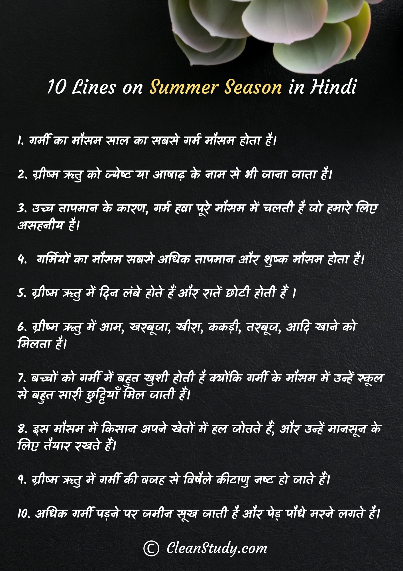 10 Lines on Summer Season in Hindi