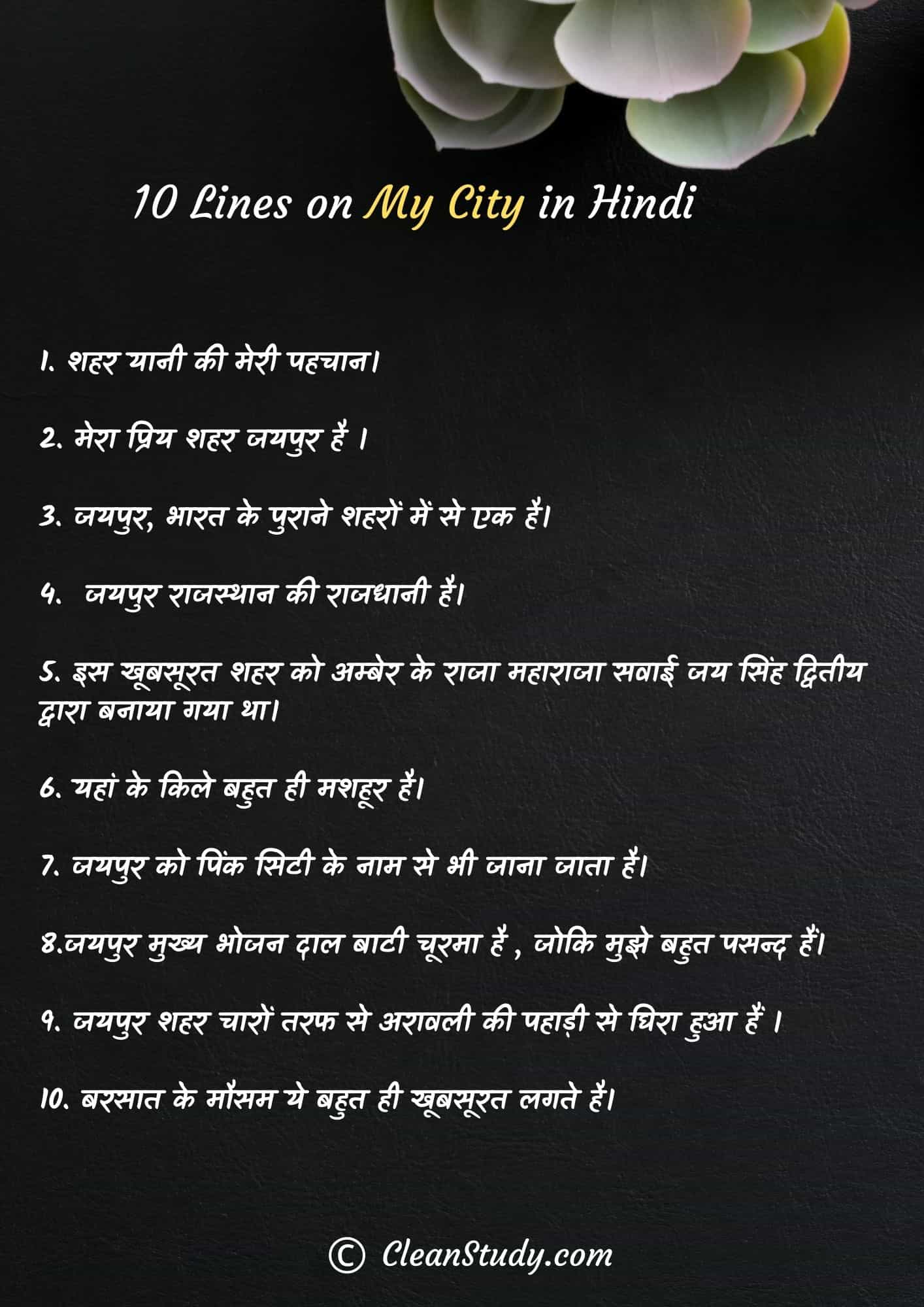 10 Lines on My City in Hindi