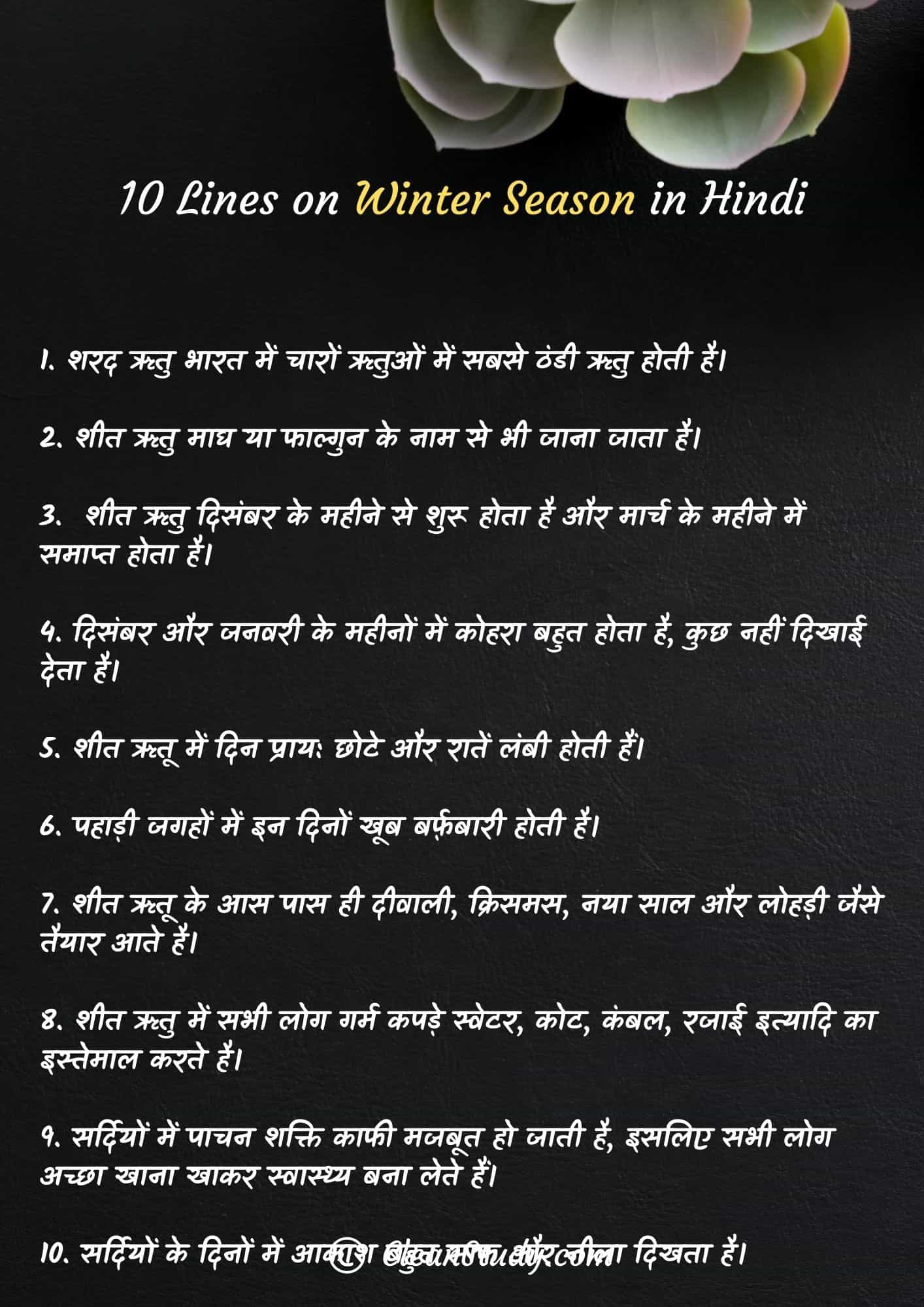 10 Lines on Winter Season in Hindi