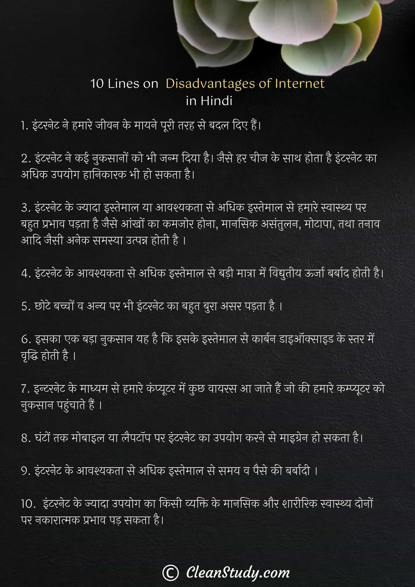 10 Lines on Disadvantages of Internet in Hindi
