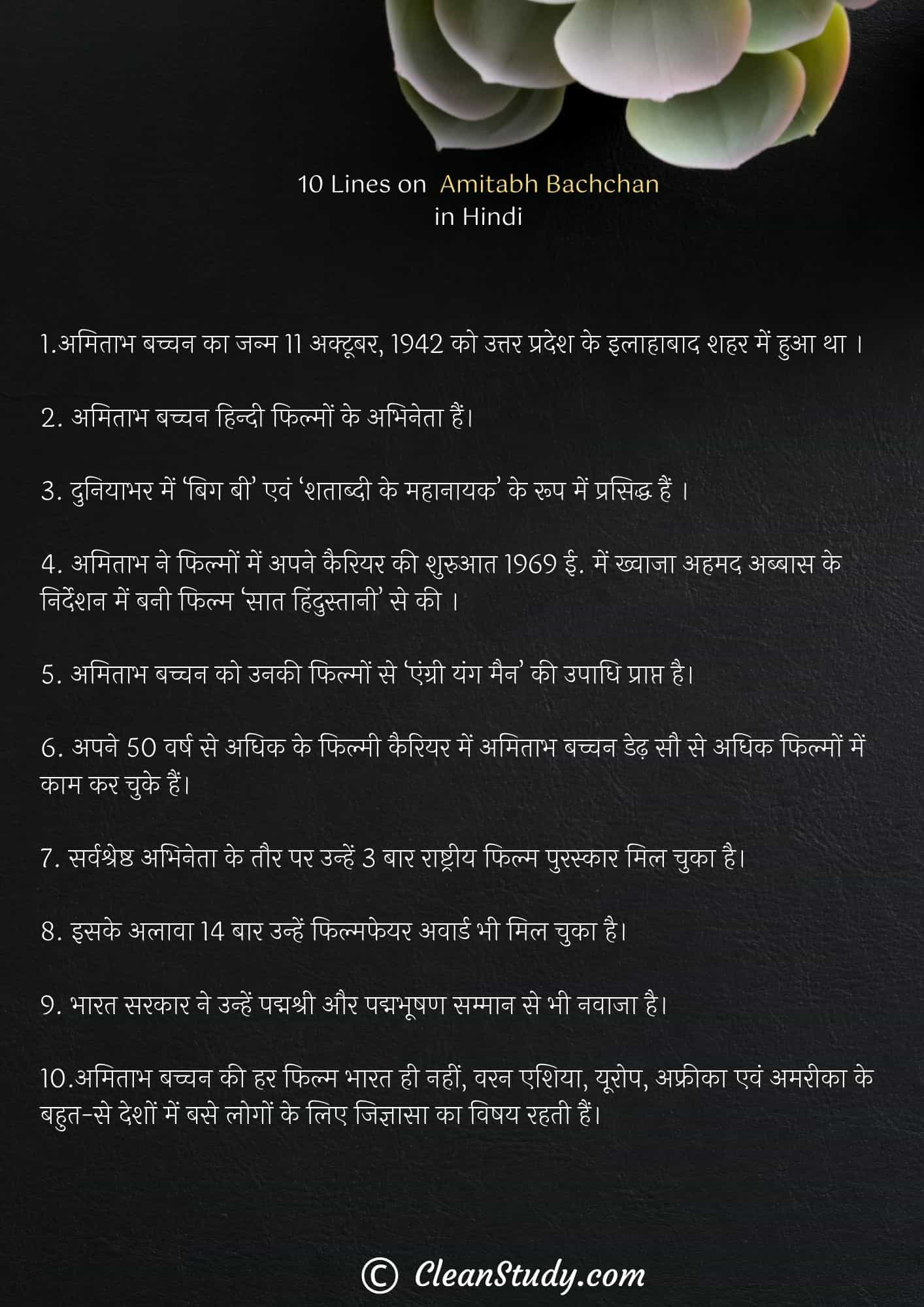 10 Lines on Amitabh Bachchan in Hindi