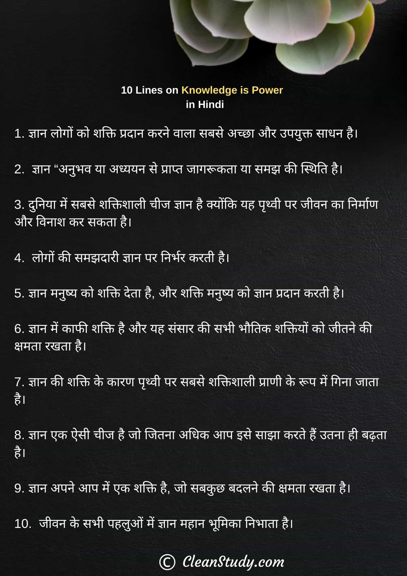 10 Lines on Knowledge is Power in Hindi